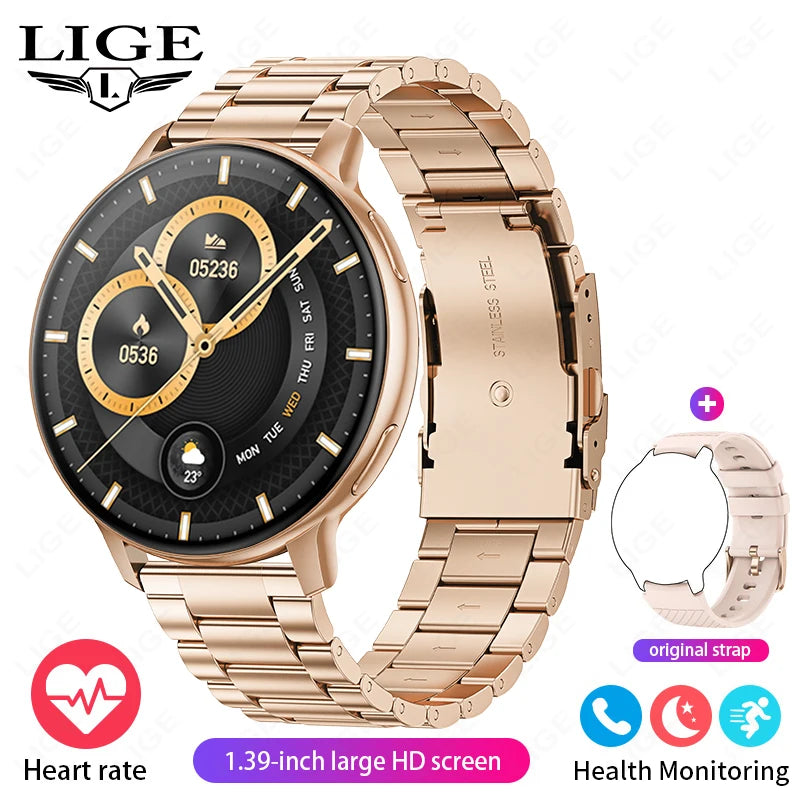 LIGE 2026 Nuevo Reloj Inteligente AMOLED con Llamada Bluetooth AOD, Reloj Deportivo Impermeable con Monitor de Frecuencia Cardíaca y Sueño, Regalo para Hombres y Mujeres