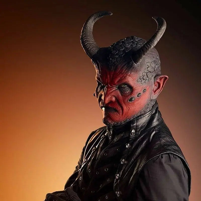 Máscara de Látex de Cabeza Completa de Diablo en Tonos Rojo y Piel, Accesorio para Disfraces de Halloween, Carnaval, Juego de Roles y Temática de Terror para Adultos