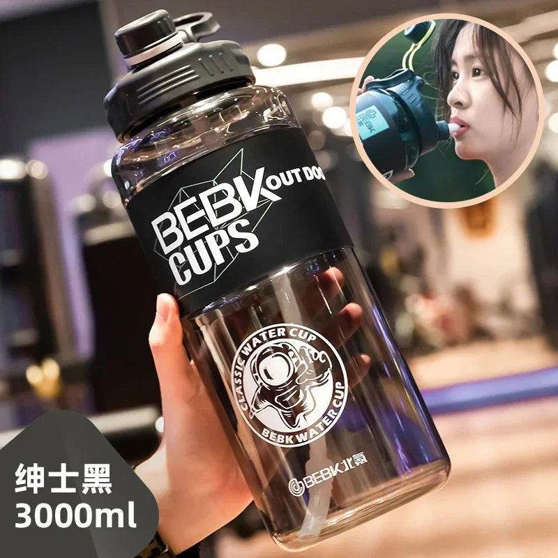 Botella de agua resistente para gimnasio, 2L, 3L, más grande, para deporte, con pajita, escuela, sin BPA, botellas de bebida, hervidor de viaje