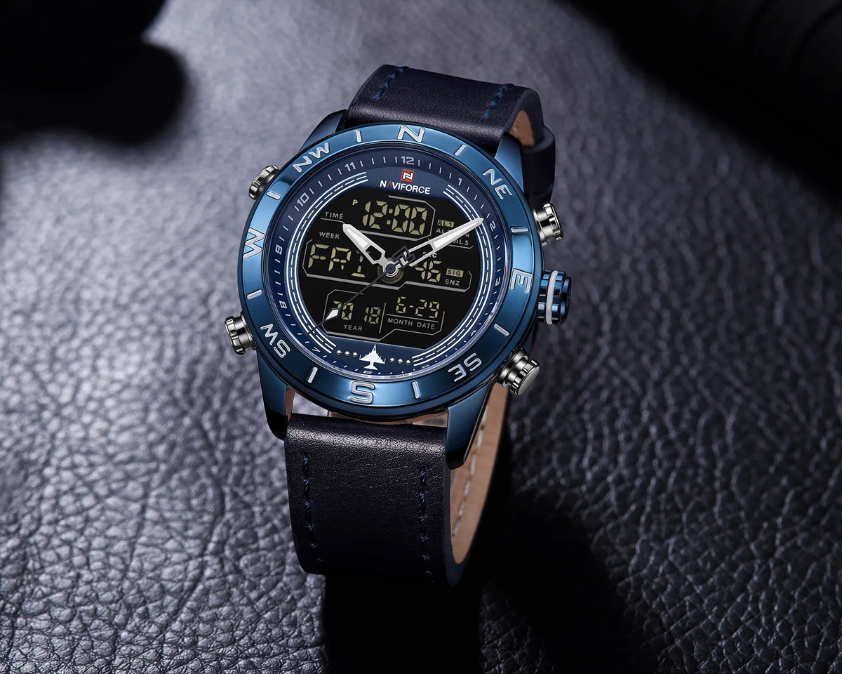 Reloj NAVIFORCE de marca de lujo con fecha, movimiento japonés, cuadrado, para hombre, de cuarzo, casual, militar, deportivo, de cuero