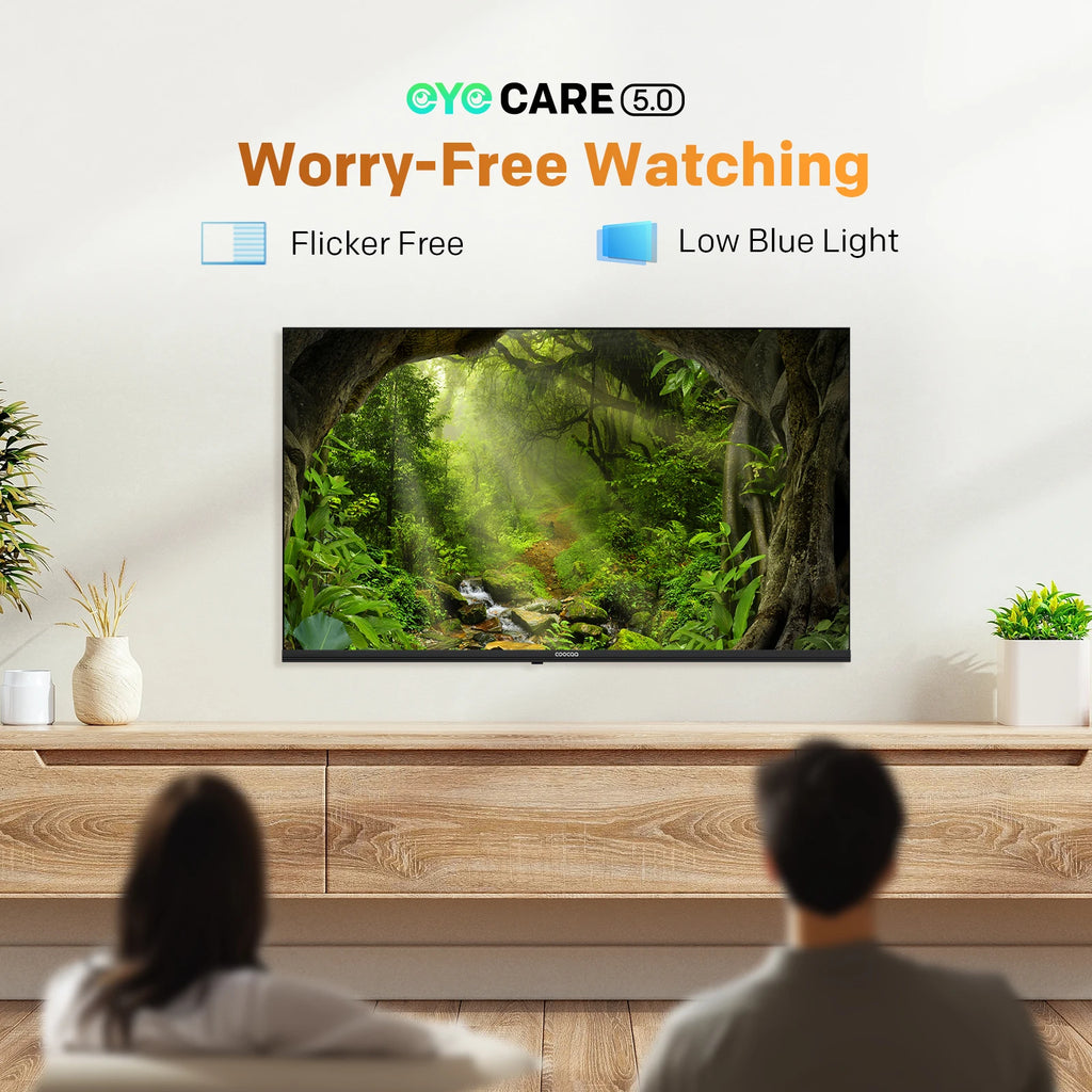 Televisor Coocaa 40" Full HD QLED – Google Cast integrado, 60Hz, HDR10 y HLG, Dolby Audio, Bluetooth 5.1, tecnología Qyocare 5.0 anti luz azul, sin parpadeo, 2 puertos HDMI y 2 puertos USB, brillo de 200 cd/m², relación de contraste 5000:1