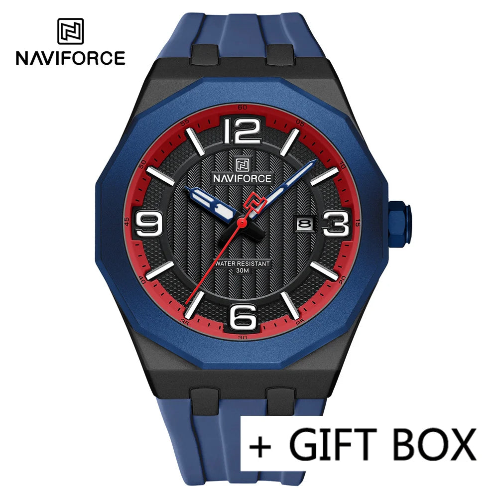 NAVIFORCE Men Wristwatch Top Brand Luxury Clear Business Watch Silicone Sport Military Original Quartz Male Clock Gift 8079