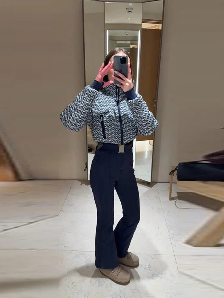 Mono de esquí para mujer, abrigos con cinturón y cierre de cuello levantado, pantalones acampanados, ropa de abrigo cálida para invierno, conjuntos de una pieza para deportes de nieve