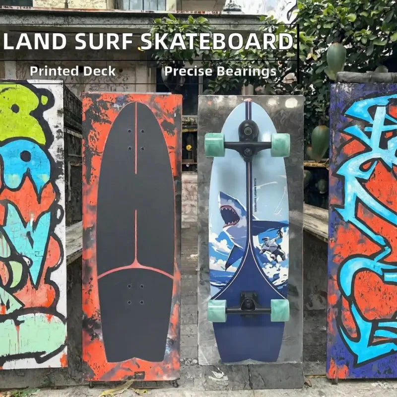 Tabla de skate para practicar surf en tierra, con 7 capas de madera de arce canadiense, diseño con forma de pez, para adultos, con gráficos personalizados.