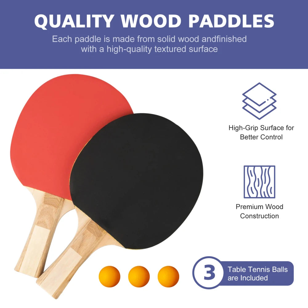 Mesa de Tenis de Mesa Plegable y Portátil de 137.2 cm/4.5 Pies, 2 Palas de Tenis de Mesa y 3 Pelotas, Juegos de Interior y Exterior, Fácil de Guardar