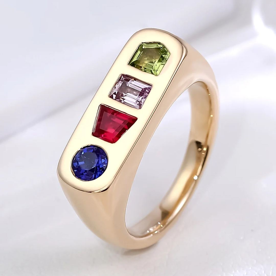 MUSHAN Joyería Personalizada, Anillo de Oro de 14k y 18k con Rubí y Zafiro Cultivados en Laboratorio para Mujer, Anillos de Oro de 18K con Certificado GRC, Joyería Fina