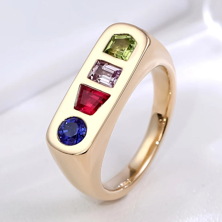 MUSHAN Joyería Personalizada, Anillo de Oro de 14k y 18k con Rubí y Zafiro Cultivados en Laboratorio para Mujer, Anillos de Oro de 18K con Certificado GRC, Joyería Fina