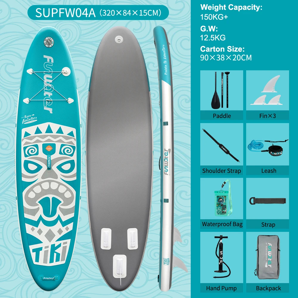 Tabla de paddle surf inflable FunWater, tabla de SUP antideslizante, tabla de paddle surf inflable de 320–385 cm para surf, yoga, pesca, turismo y deportes acuáticos