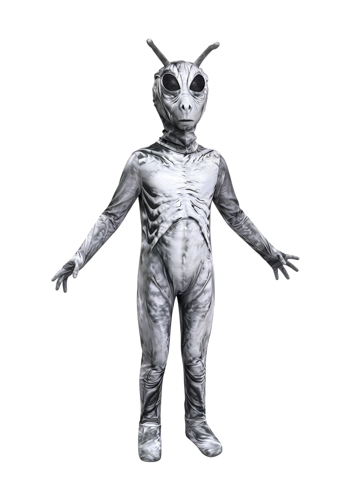 Nuevo disfraz de alienígena, traje Zentai de cuerpo entero con máscara, color verde y gris, traje de ciencia ficción con cremallera trasera, ideal para Halloween, fiestas de cosplay y disfraces.
