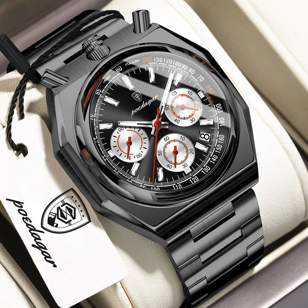 Reloj de pulsera funcional para hombre POEDAGAR, luminoso, impermeable, de acero inoxidable, clásico, con cronógrafo, fecha y movimiento de cuarzo