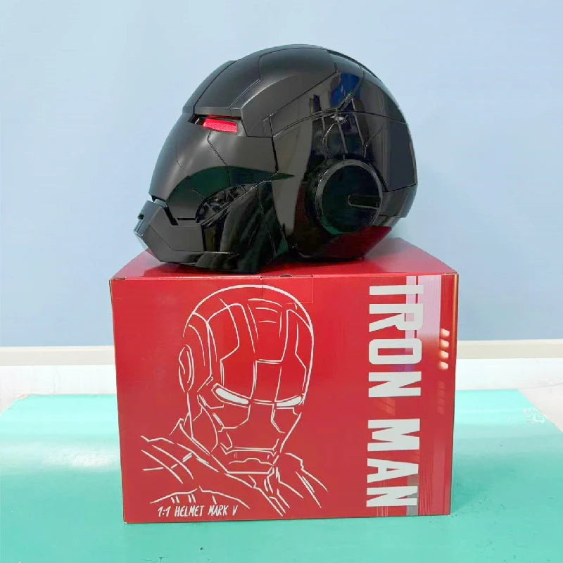 Casco de Iron Man MK5 Negro y Dorado, Los Vengadores, Escala 1/1, Casco Transformable con Activación por Voz, Colección Eléctrica Decorativa para Regalo