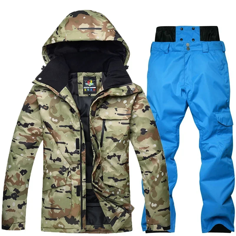 Ropa de nieve de camuflaje para hombre, ropa de hielo cálida, conjuntos de trajes de esquí, traje de snowboard, chaquetas y pantalones impermeables de 10K, -30