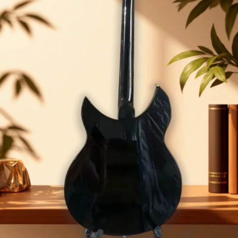 Guitarra eléctrica negra de 6 cuerdas, estilo 330, semihueca, con púas blancas, pastillas HH y puente de trémolo, ideal para rock, pop y escenarios. ¡Gran oferta!
