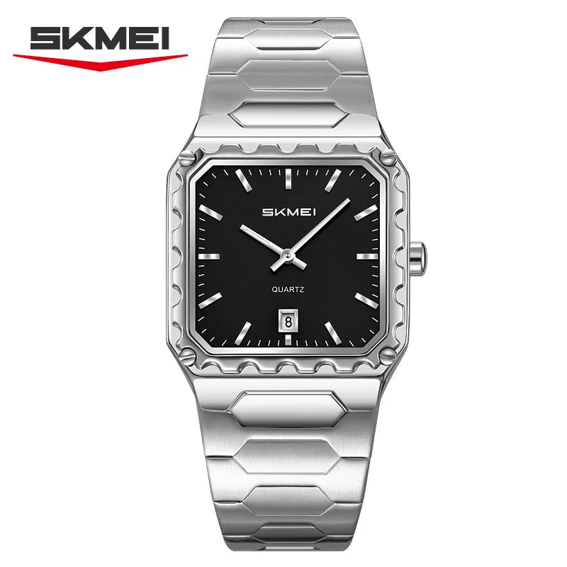 Reloj de cuarzo cuadrado para hombre SKMEI 9383, de acero inoxidable, deportivo, impermeable, plateado, de lujo, nuevo y sencillo