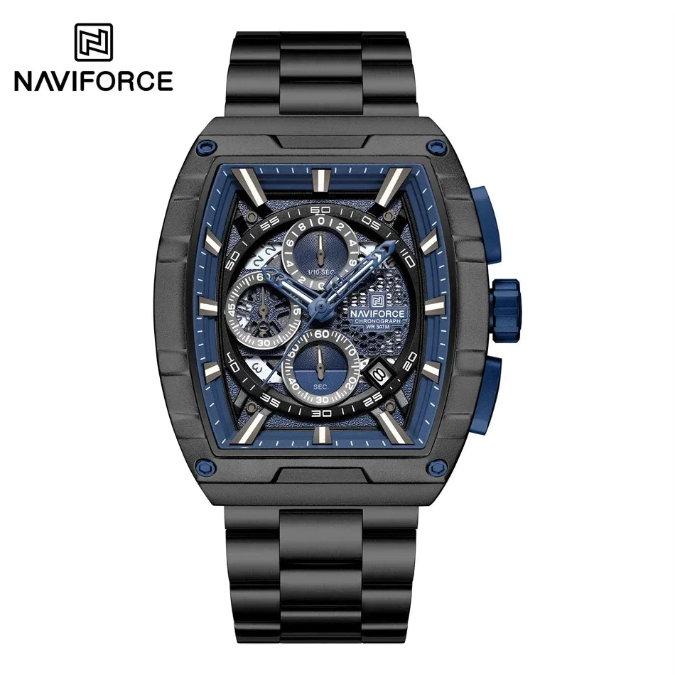 Reloj de cuarzo con cronógrafo para hombre NAVIFORCE, moderno, deportivo, para exteriores, para viajes, original, regalo para hombre, nuevo estilo, diseño Tonneau
