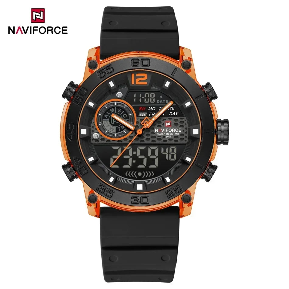 Reloj deportivo de moda para hombre NAVIFORCE, estilo militar, pantalla dual, resistente al agua, reloj de pulsera digital de cuarzo, adecuado para adolescentes 2026
