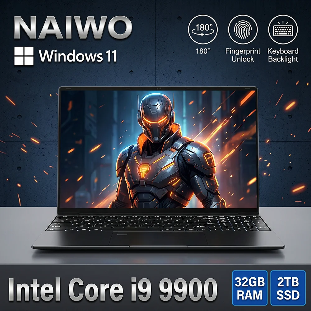 Portátil NAIWO HOT de 15.6 pulgadas, 32 GB, 2 TB, Windows 11, Intel Core i9 9900, computadora para juegos, PC, 1920*1080 HD, portátil ultrafino para juegos y oficina.