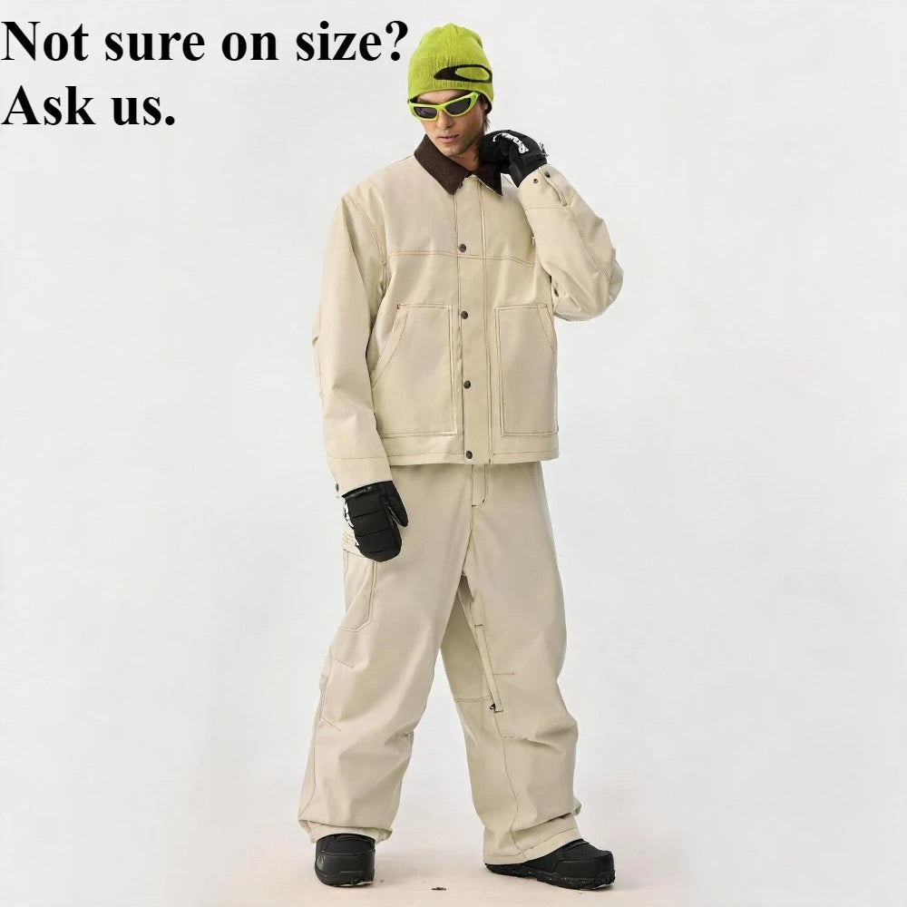GSOU SNOW Traje de esquí americano holgado, ropa de invierno a prueba de viento, cálida, de talla grande, conjunto de chaqueta y pantalones de snowboard con bloques de color, súper holgado