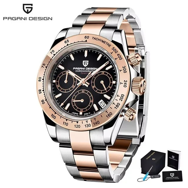 Reloj de cuarzo deportivo para hombre PAGANI Design 2026, marca de lujo, cronógrafo de acero inoxidable con cristal de zafiro, resistente al agua.