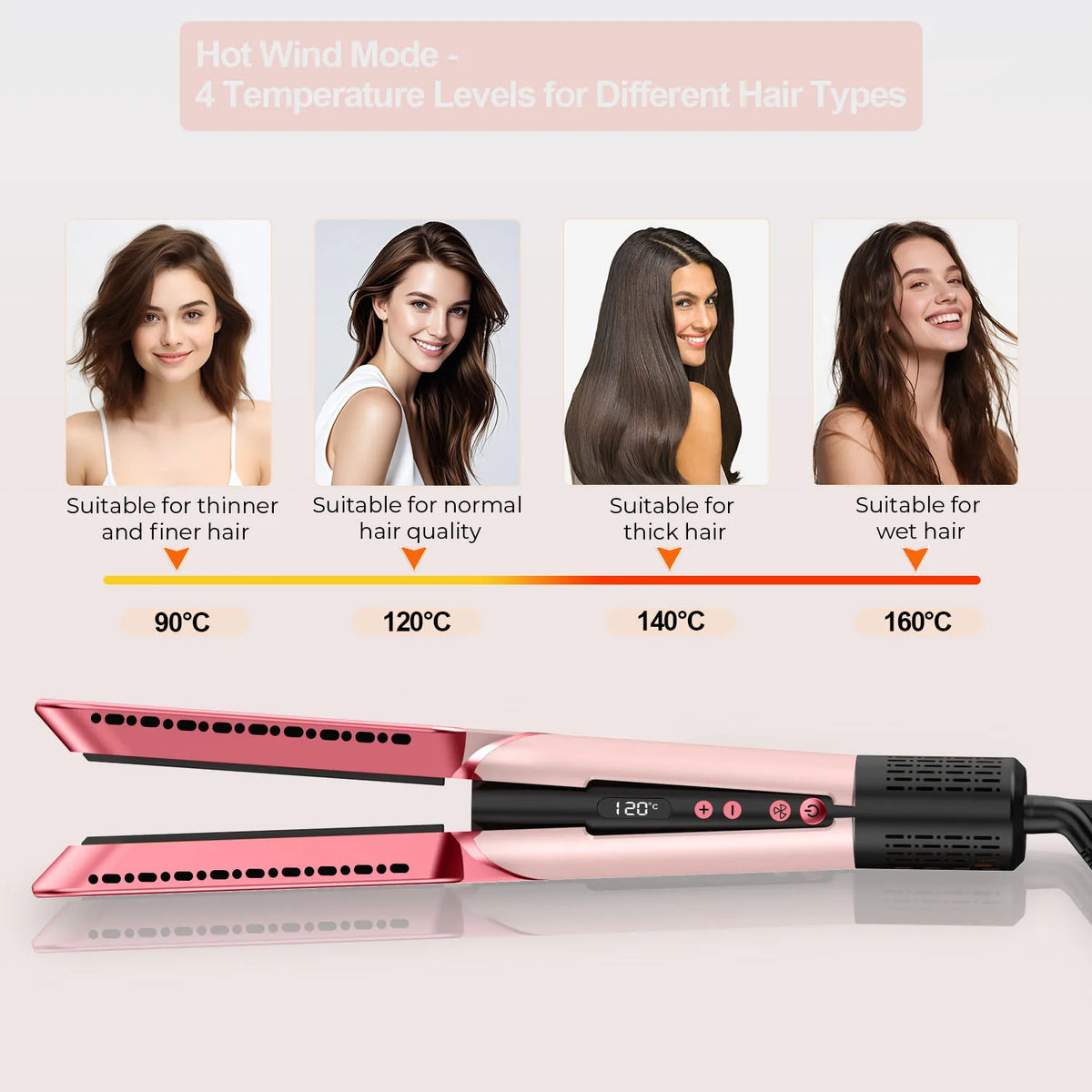 Secador de Pelo de Verano 2 en 1 con Aire Frío y Caliente, Plancha y Rizador de Pelo, Alisador y Rizador de Cabello