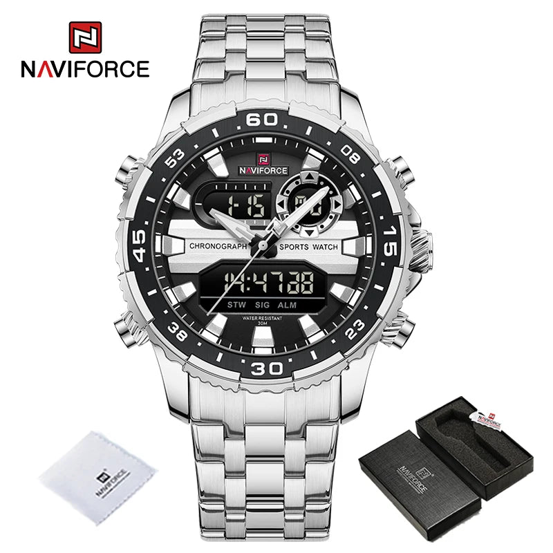 Relojes para hombre NAVIFORCE, marca de tendencia original, pantalla LCD analógica-digital de cuarzo, reloj para hombre, resistente al agua 30 m, luminoso, reloj de pulsera para hombre