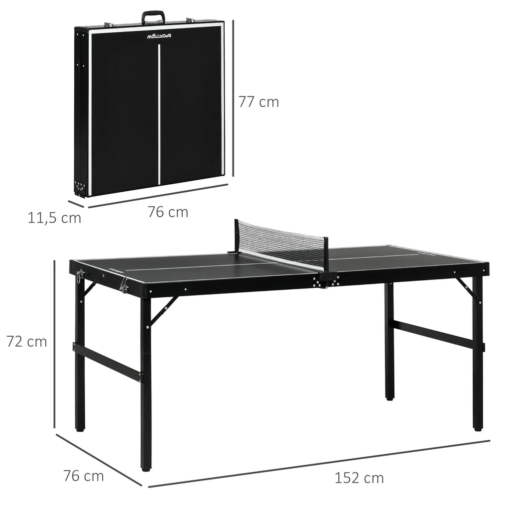 SPORTNOW Mesa de ping-pong plegable mini, mesa de ping-pong para interiores con red, bolas y mango, para exteriores e interiores, 152 x 76 x 72 cm, negra