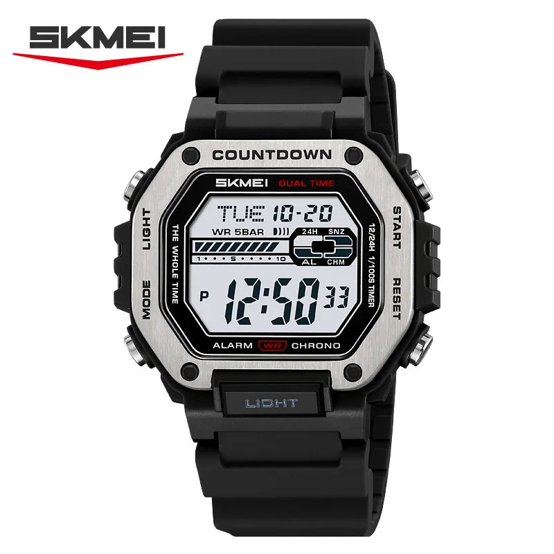 SKMEI 2522 Nuevo reloj deportivo digital con cuenta regresiva para hombre, LED, cronógrafo, militar, resistente al agua, reloj de pulsera para hombre, despertador