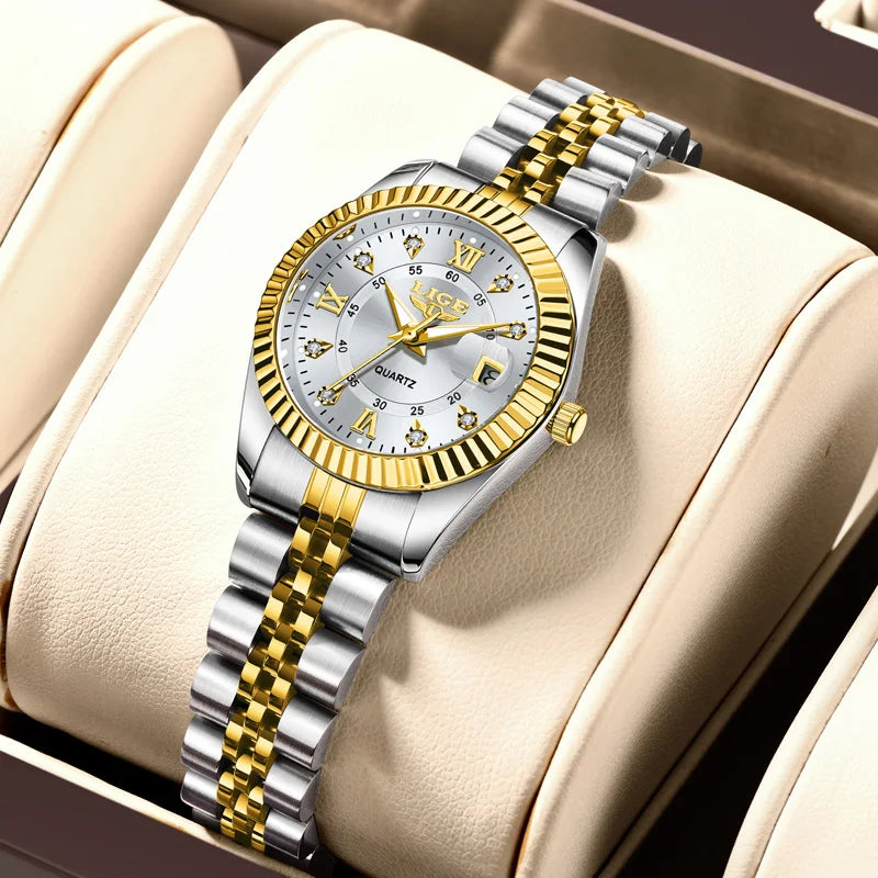 Reloj de pulsera LIGE de moda para mujer, resistente al agua, luminoso, con fecha, elegante reloj de cuarzo de acero inoxidable para mujer