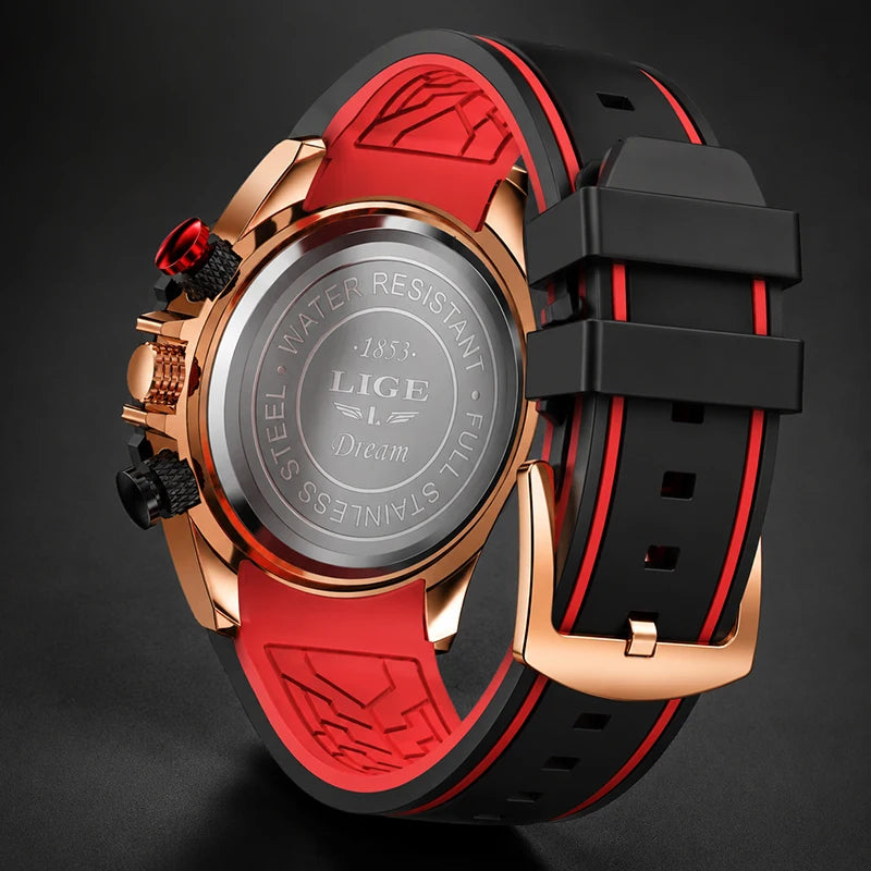 Reloj de hombre LIGE casual, de moda y negocios, con esfera grande de silicona, resistente al agua, luminoso, cronógrafo, reloj de pulsera de cuarzo para hombre