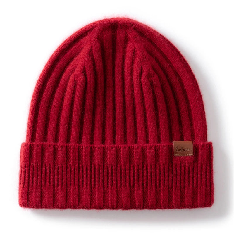 Gorros de punto de Cachemira de calidad a elección para mujeres/hombres, gorro de invierno informal para exteriores, gorros acanalados de moda, gorro cálido de Color sólido Unisex