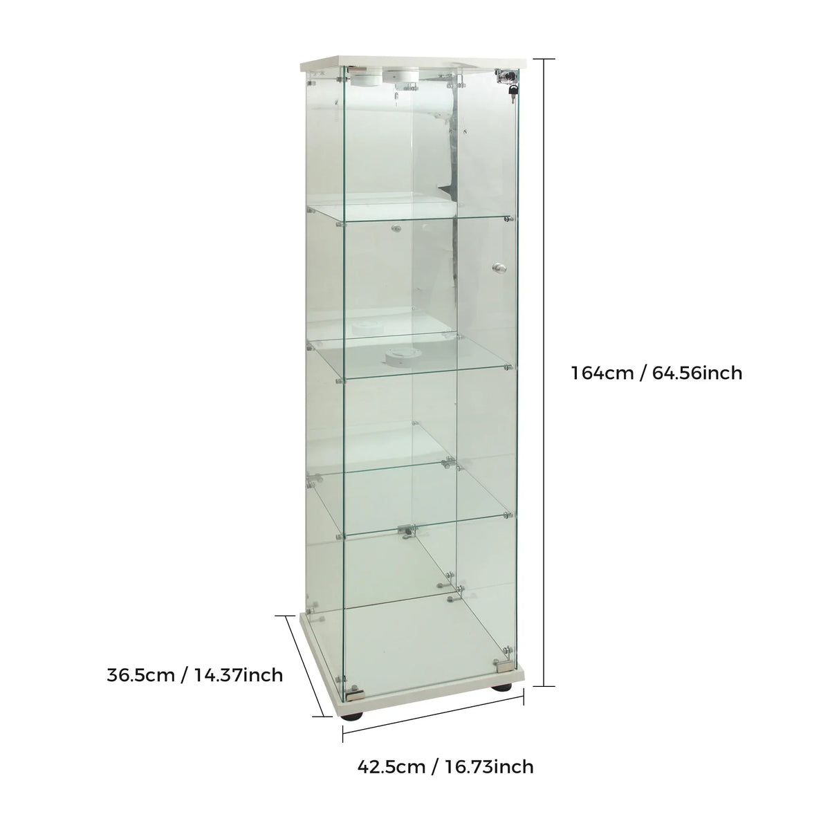 Vitrina de cristal de 164 cm para colecciones, con 2 puertas y 4 estantes, mueble expositor transparente, vitrina para figuras, vitrina de cristal para salón o bar