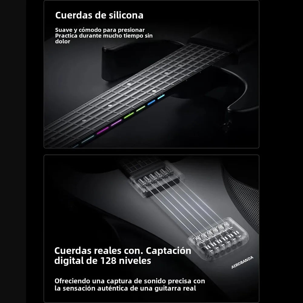 AeroBand Guitarra eléctrica Sin dolor Cuerda de silicona Viaje Todo en uno 9 estilos de sonido Bajo acústico con micrófono altavoz