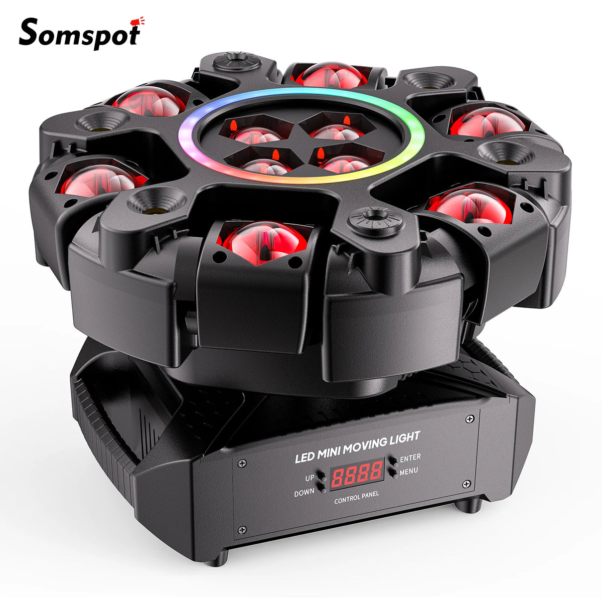 Somspot 150W Moving Head Light RGBW Proyector de Iluminación de Efectos para Escenario DMX Control por Voz para DJ Disco Fiesta Concierto Boda Teatro
