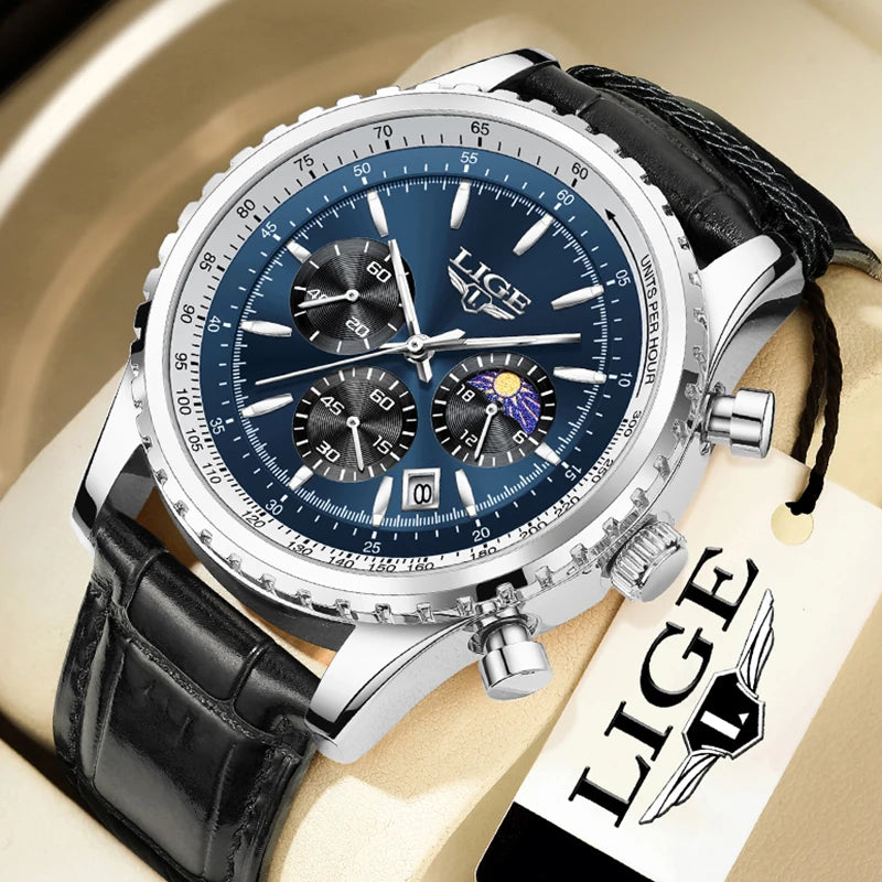 Reloj para hombre LIGE, nuevo reloj de acero completo, resistente al agua, luminoso, de cuarzo, de moda, militar, con fecha y cronógrafo.