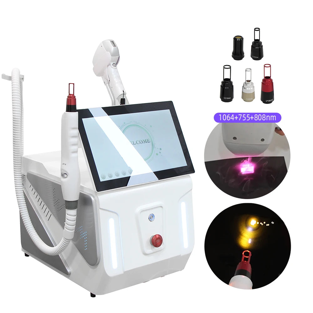 Máquina de depilación láser de diodo profesional 2 en 1, indolora y permanente, 755 808 1064, máquina de depilación láser de diodo 2 en 1 de 4000W, máquina de eliminación de tatuajes Pico Qswitch ND YAG 808