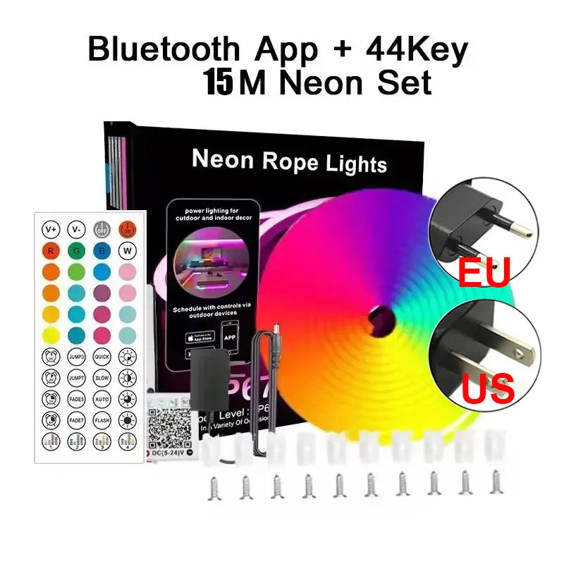 Neon Rope Light 24V 5M 10M 15M 20M 30M Rgb Bluetooth Neon Led Strip Light Outdoor Waterproof Multicolor Neon Flexible Diode Tape