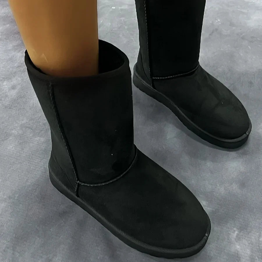 Botas de nieve cómodas de color sólido de caña media Botas de invierno cálidas y antideslizantes versátiles para exteriores