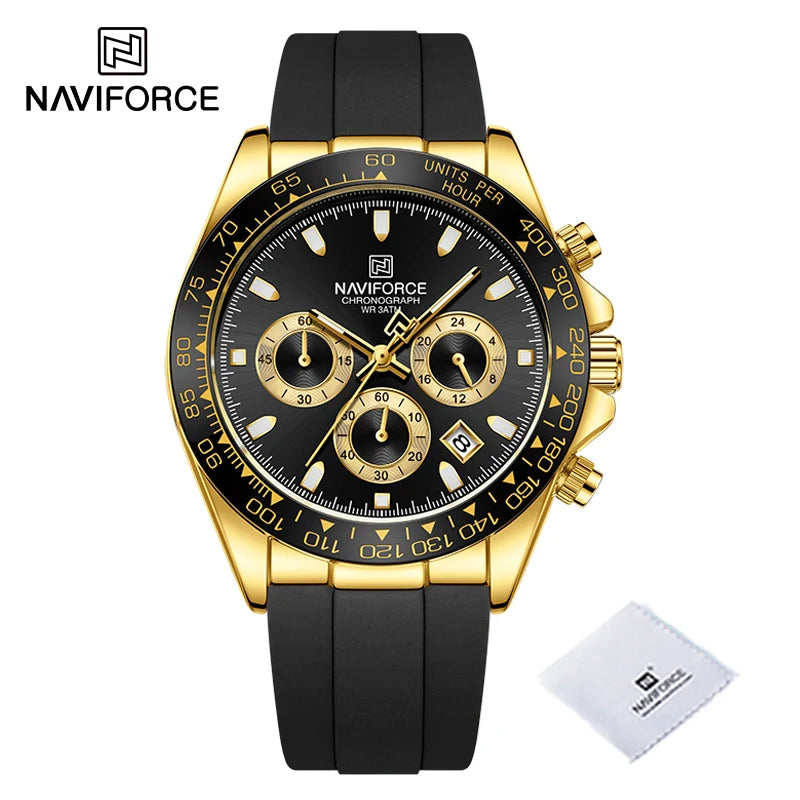 Reloj de pulsera para hombre NAVIFORCE, marca líder, cronógrafo, visualización de fecha y 24 horas, reloj de moda con correa de silicona, multifunción.