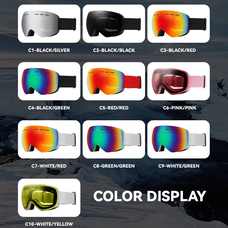 Gafas de esquí para hombre y mujer, con doble capa, tratamiento antiniebla, protección UV400, lentes grandes, ideales para snowboard, actividades de esquí en invierno y protección contra la nieve. Gafas profesionales para