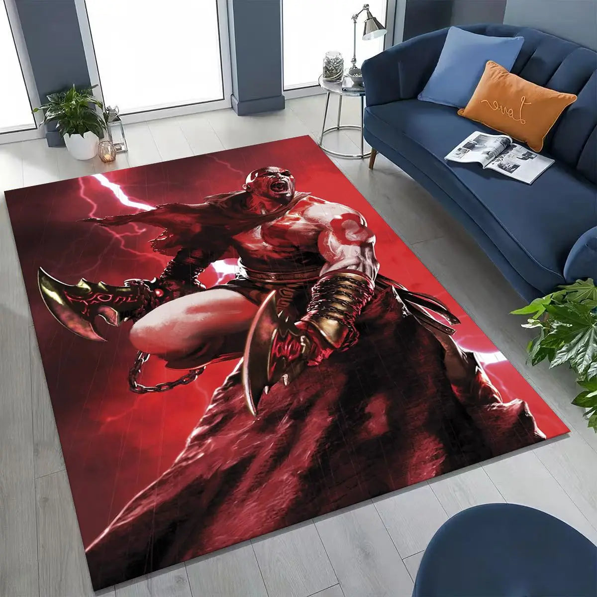 Alfombra de God of War Kratos para dormitorio, sala de estar, sofá, decoración del hogar, felpudo, alfombrilla antideslizante grande para juegos infantiles