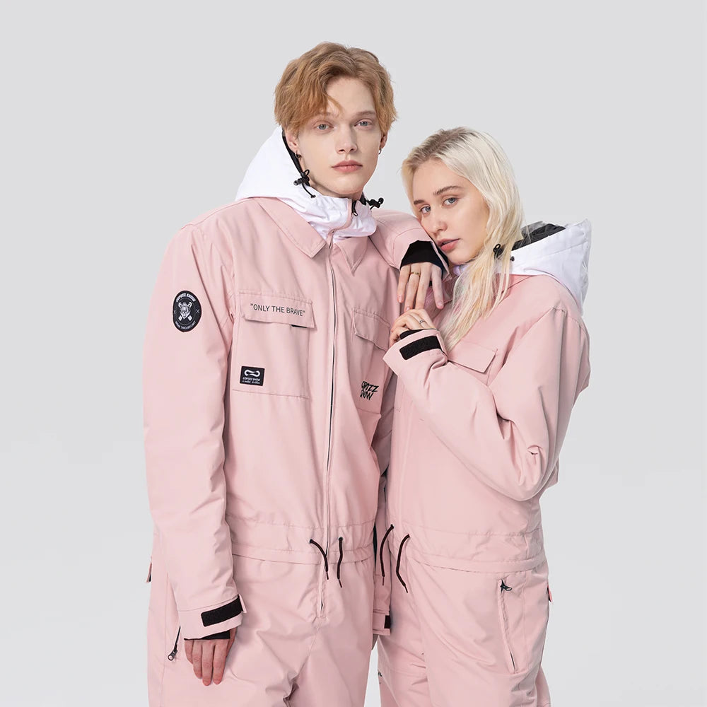 Traje de esquí de invierno de una pieza para hombre y mujer, mono de esquí grueso, impermeable, cálido, ropa para deportes al aire libre, monos de Snowboard con capucha