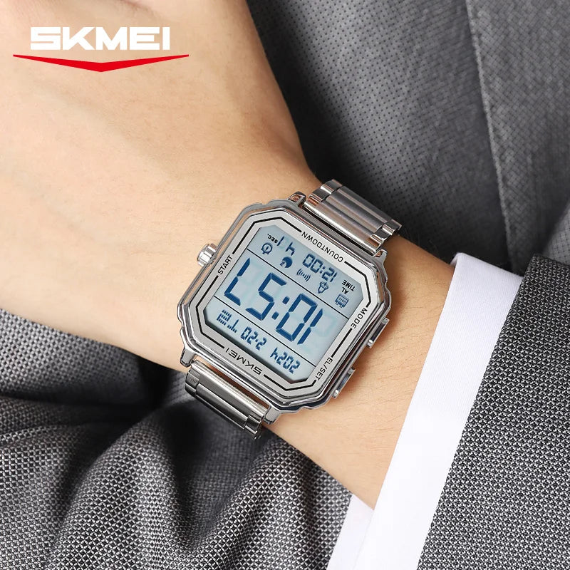SKMEI 2559 Reloj deportivo de negocios casual con pantalla retroiluminada para hombre, cronógrafo digital, doble zona horaria, reloj de pulsera para hombre