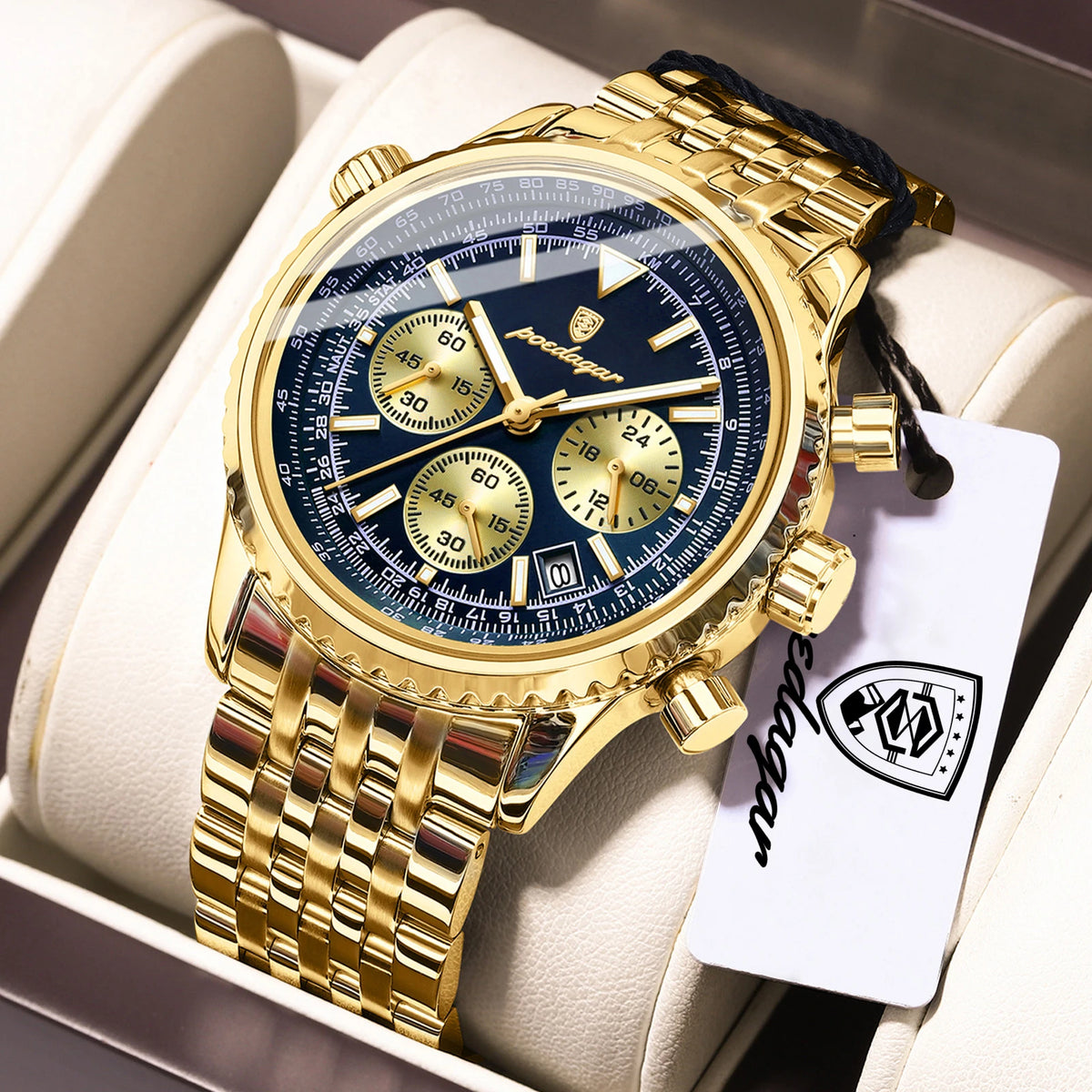 POEDAGAR Relojes de lujo para hombre Fecha Cronógrafo Acero inoxidable Reloj deportivo para hombre Reloj de cuarzo luminoso impermeable militar para hombre