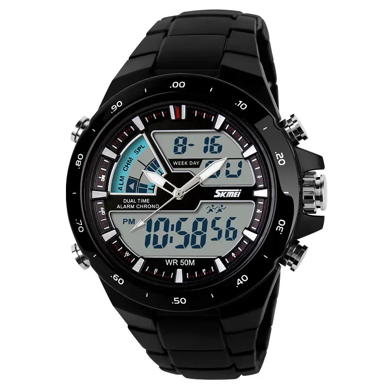 Reloj deportivo para hombre Skmei 1016, reloj de pulsera de moda casual, despertador, resistente al agua, militar, cronógrafo, con doble pantalla.