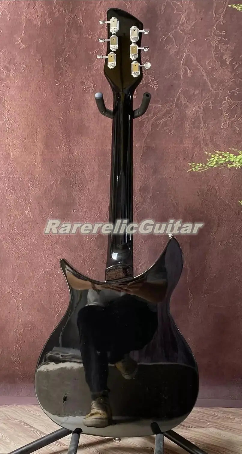 Guitarra Eléctrica Negra de 6 Cuerdas 325, Cuerpo de Palisandro, 3 Mini Pastillas, Golpeador Dorado