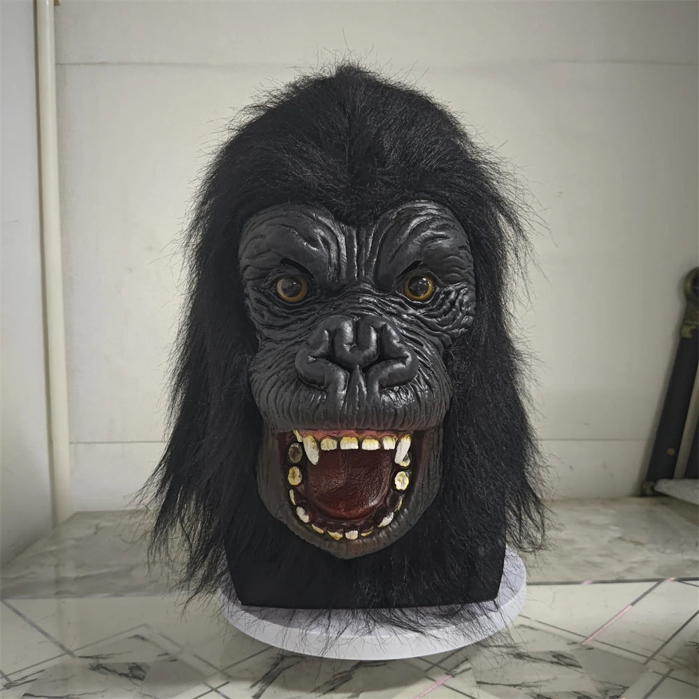 Máscara de gorila de King Kong vívida, máscara de látex de monstruo de terror con peluca, accesorio de disfraz de Halloween, decoración de Casa Encantada para fiesta de Carnaval