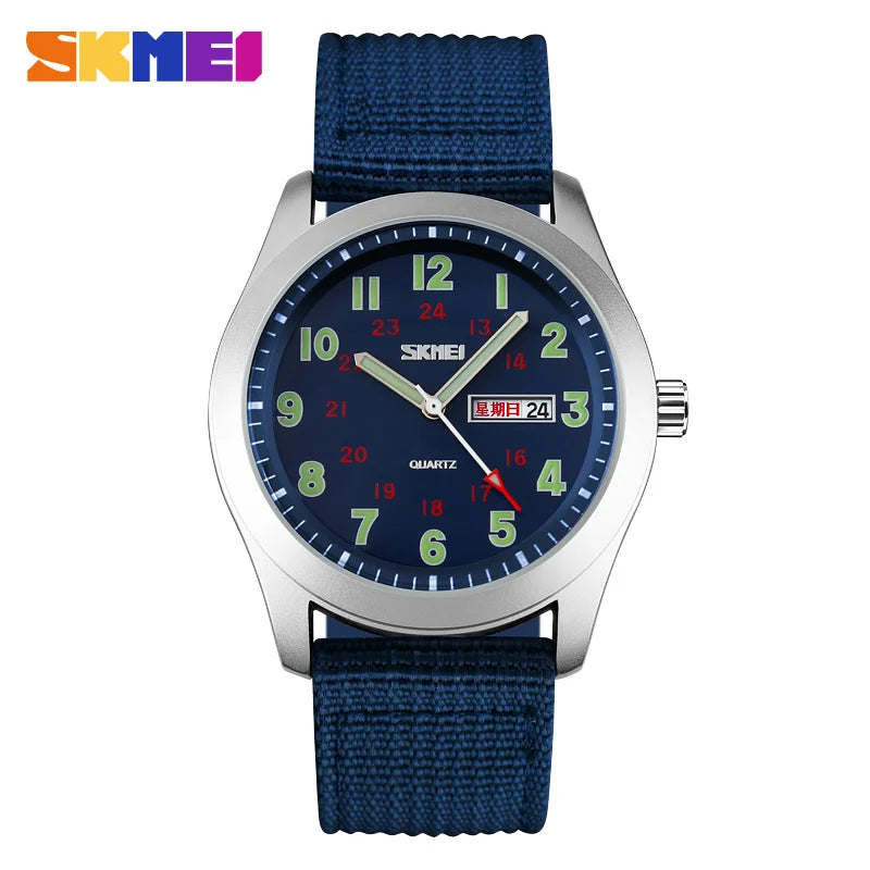 SKMEI 9112 Reloj de cuarzo deportivo para hombre, manecillas luminosas, resistente al agua, con calendario, reloj de pulsera de lujo para hombre