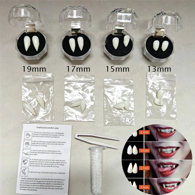 Dientes de Dentadura Postiza de Halloween en 4 Tamaños, Colmillos de Vampiro y Hombre Lobo Espeluznantes, Decoración para Disfraces de Halloween, Cosplay DIY