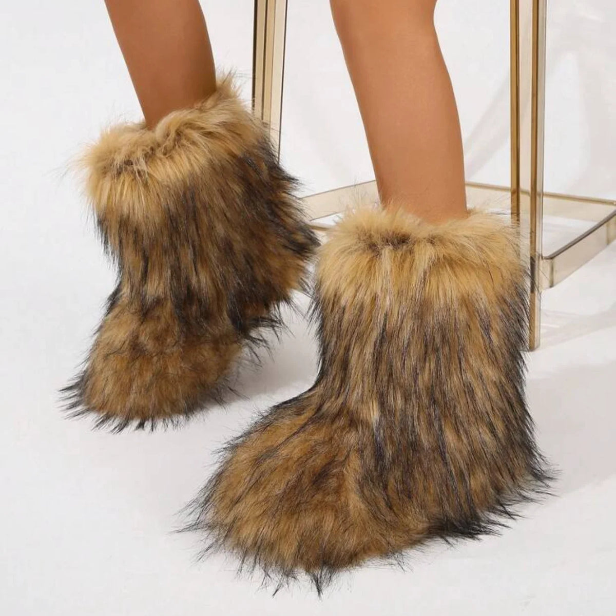 Botas de piel para mujer, botas de nieve de piel sintética peludas y esponjosas de lujo para invierno, botines de plataforma impermeables con cordones, botas de esquí rosas 2024
