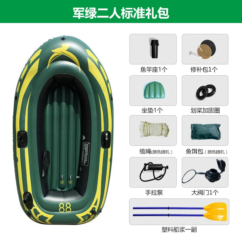 Bote de Pesca Inflable Resistente, Kayak Plegable de PVC Portátil con Remos de Aluminio y Bomba de Aire para Lago o Río